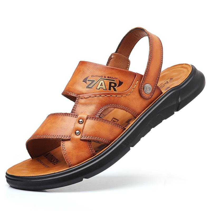 

First layer cowhide summer men s sandals genuine leather men s casual beach shoes dad leather drag sandals breathable men s shoes soft 38