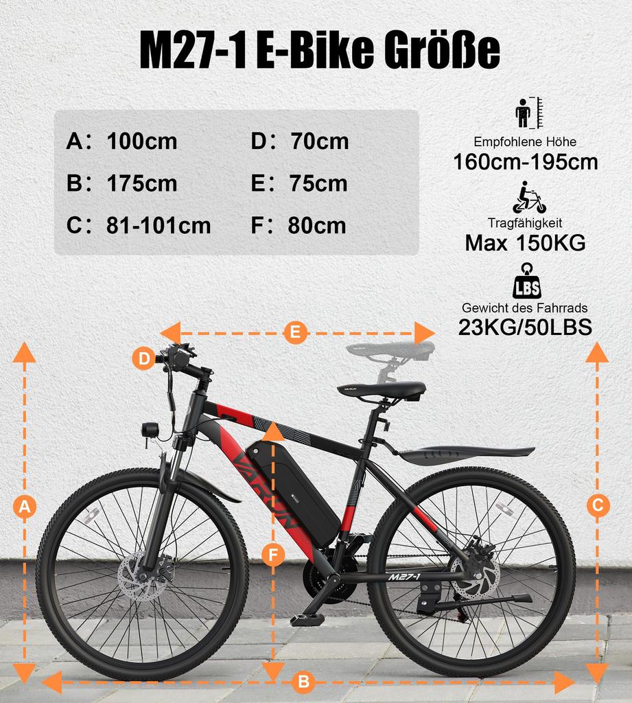 Electric Bike Adult VARUN 27.5" 500W Motor City Ebike 48V 13AH Max Range 70Km Load 150Kg 21 Speed M27
