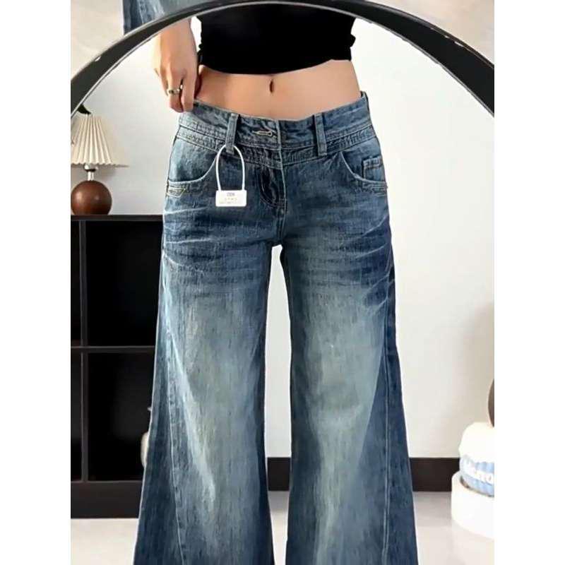 Plus Velvet Thickened Retro American Style Lightning Straight-Leg Women's High-Waist Flare Jeans