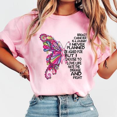 Nieuwe Hot Borstkanker Bewustzijn Vlinder T-shirts Mode Vrouwen Meisjes Zomer T-shirt Unisex Casual Korte Mouw Ronde Hals