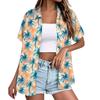 Women’s Fashion Casual Hawaiian Print Short Sleeve Button Down Collared Shirt Top with Relaxed Fit for Everyday Wear