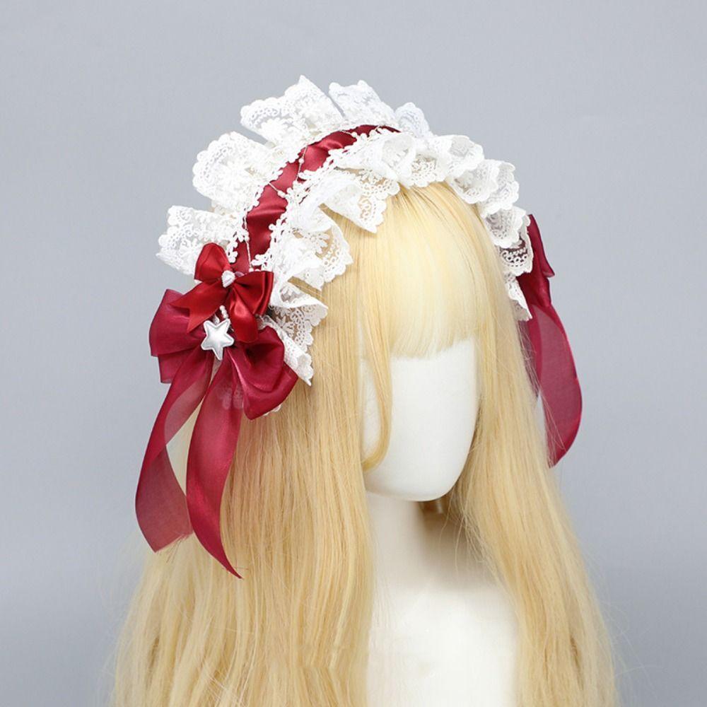 Ribbon Bow Lolita Lace Headband Sweet Anime Maid Cosplay Headdress Cute Ruffled Hairband Daily