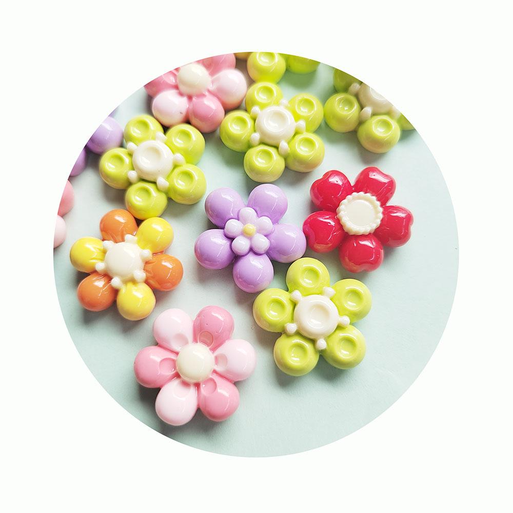 100pcs Popular Kawaii Flower Resin Beads Fit Hair Accessories Doll House Toy Slime Decoration