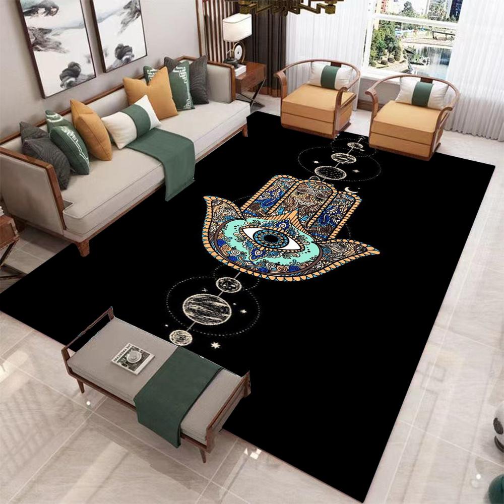 Cosmic Eye Carpet Mat Rug Hamsa Hand Evil Eye Starry Sky Gold Mandala Modern Living Room Home Decor Non-Slip Soft Floor Mat