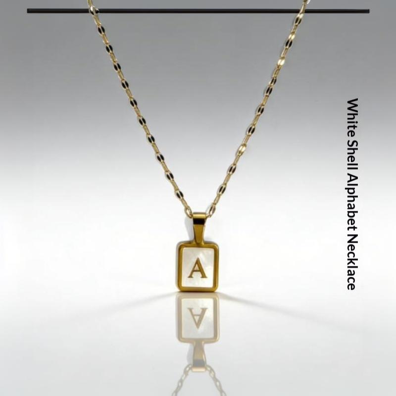 Small Pendant Gold Titanium Steel Necklace English Letter Design Shiny Chain Hypoallergenic for Women Everyday Wear