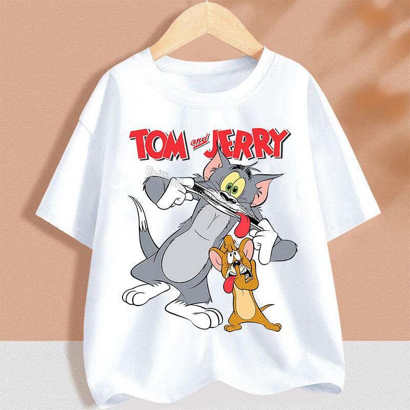 T-shirt for Children Cartoon Partern Tee Top Round Collar Clothing Black White