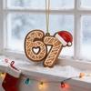 Gingerbread - Style Christmas Ornament Number 67 with Santa Hat Festive Hanging Decoration for Christmas Tree Home & Holiday