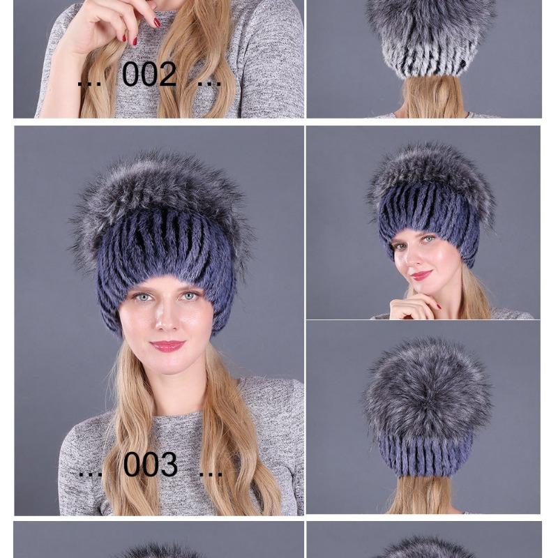Autumn and Winter Women's Rabbit Fur Cap Casual Warm Ear Protection Knitted Caps