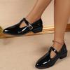 Fashion 2025 Spring T-Strap Thick Heels Pumps Women Vintage Pointed Toe Med Heel Mary Jane Shoes Woman Plus Size Pu Leather Shoes Mujer