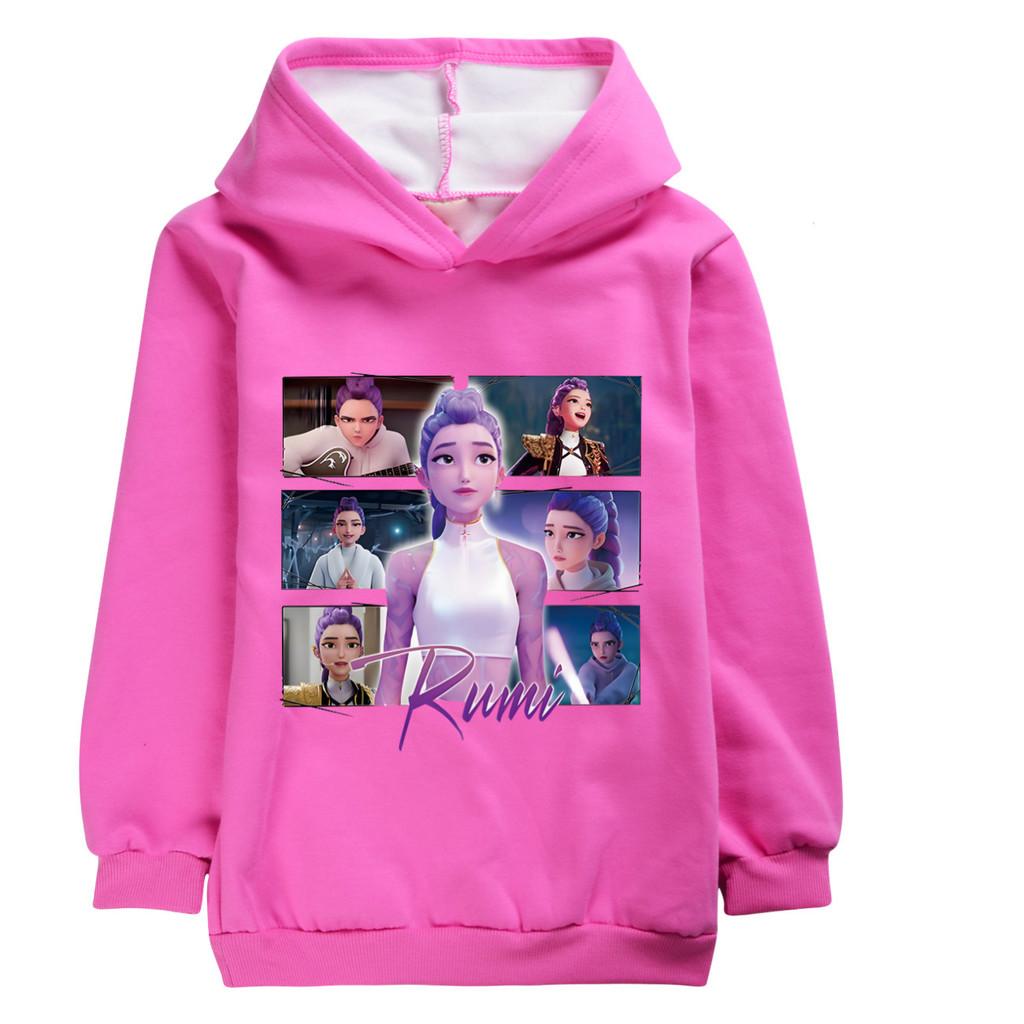 5061 Kids Girls Kpop Rumi Zoey Mira Rumi Print Long Sleeves Velvet Warm Winter Hoodie