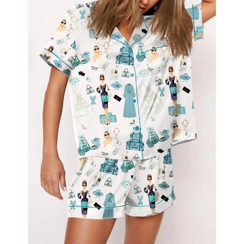 Bow Boots Print Satin Pajamas Short Set for Valentine's Day Satin Silk Pjs Sleepwear Loungewear Lounge Set