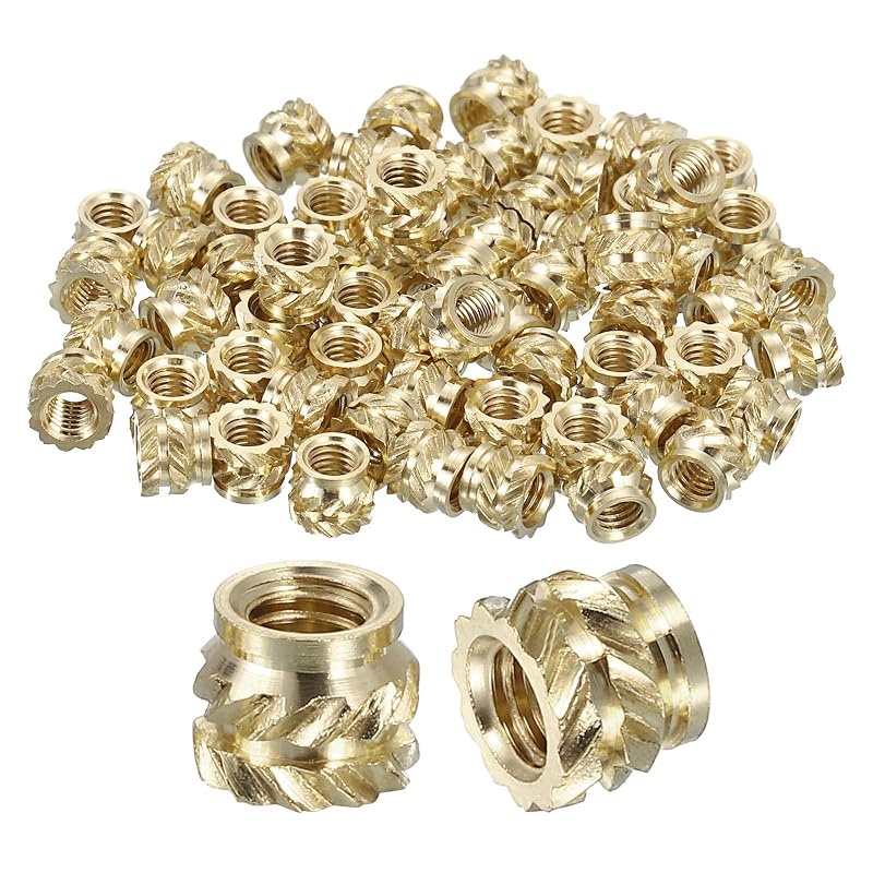 uxcell 50pcs Insert Nuts with Knobs, M3 Female Thread Bit Inserts, 4x5mm, Brass, Embedded Nuts, for Repair Equipment and Furniture, Gold Finish