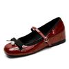 French Princess Mary Jane Shoes New Retro Pearl Bow One-word Buckle with Inner Height Increase Small Leather Shoes