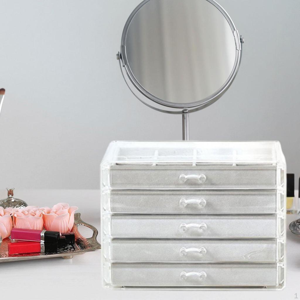 5-lagiger Schmuckschatulle-Organizer für den Schreibtisch, staubdicht, eleganter Behälter aus Acryl für Ringe