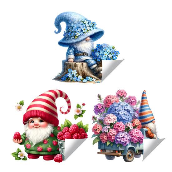 Spring Gnome Window Clings Floral Berries Gnome Glass Stickers Double-Sided Reusable Static Decals
