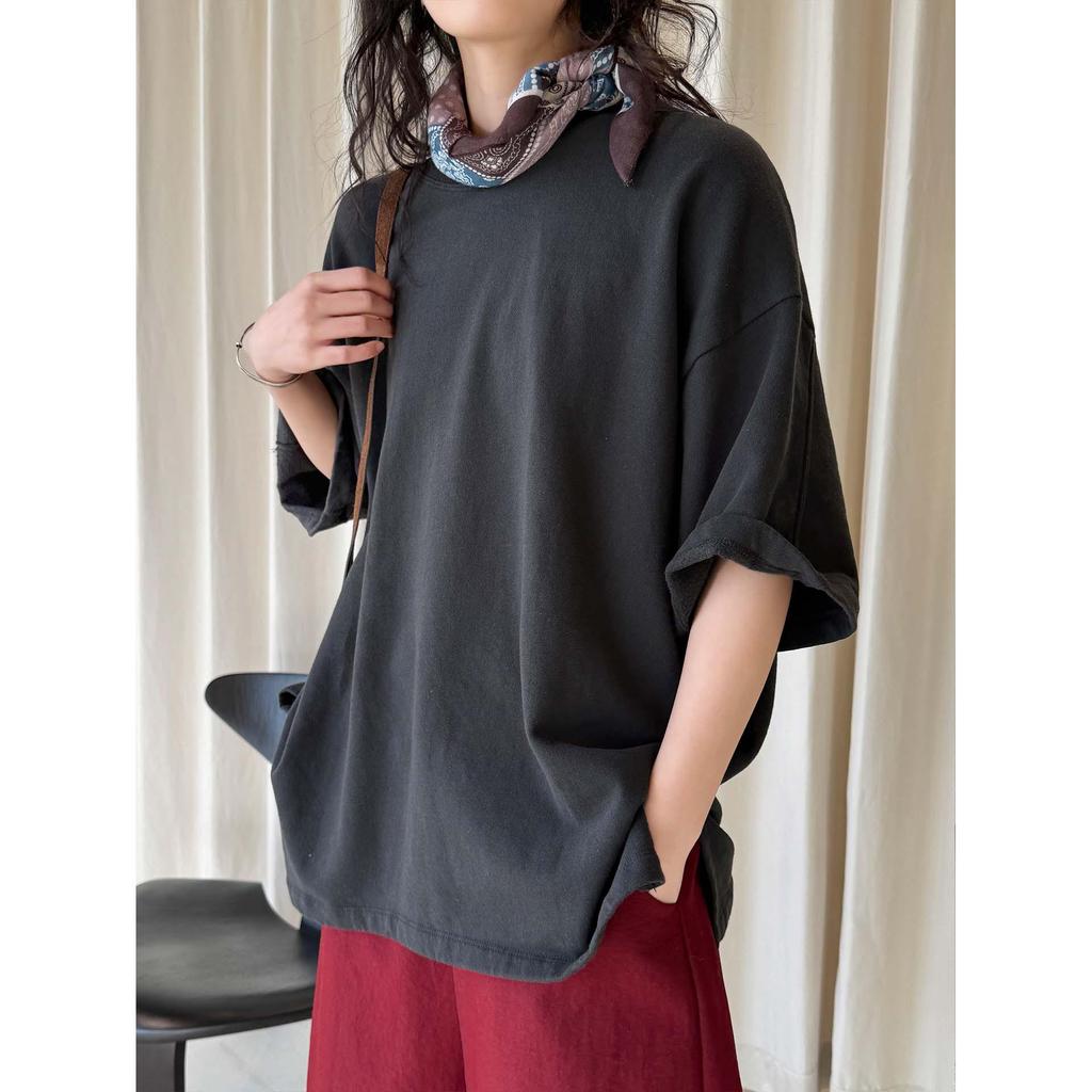 Korean Style Oversized Fleece T-Shirt for Women - Round Neck & Drop Shoulder