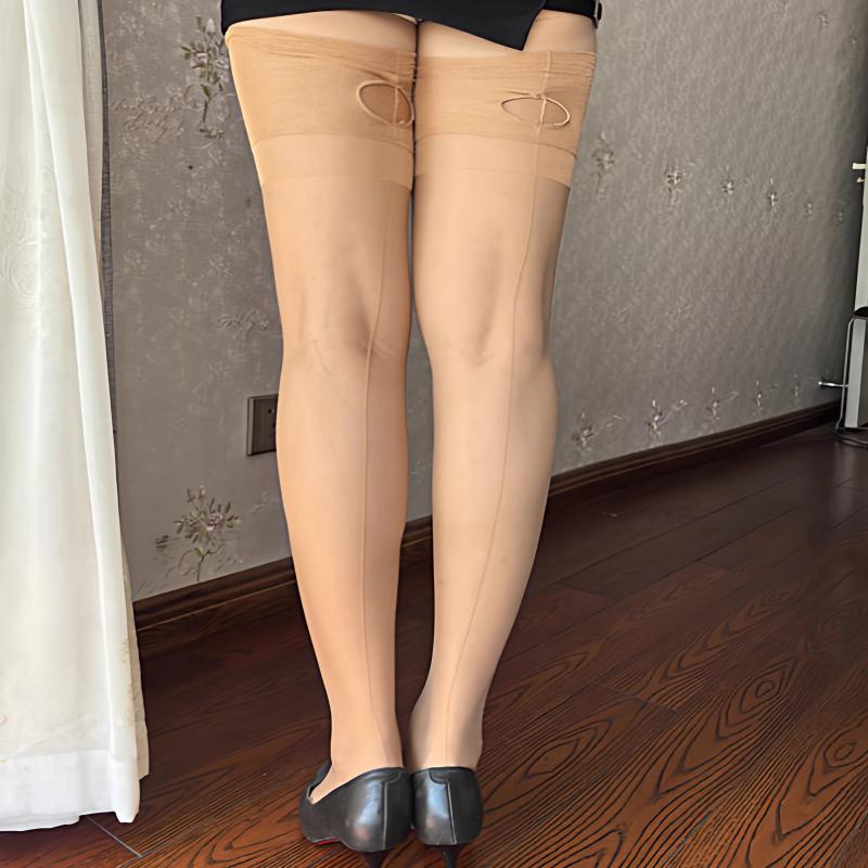 

Toe Reinforcement Transparent Nylon Medias Women Back Line Sexy Stockings Night Club Ultra-thin Knee High Extra Long Socks 1XL