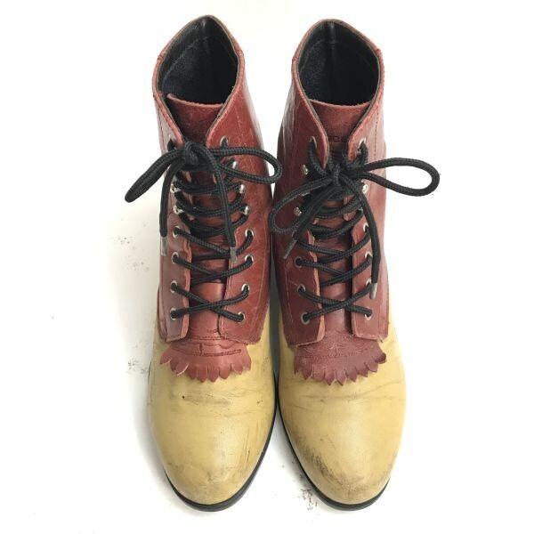 Ariat leather quilt tongue western boots 23.0-24.0 red×beige lace-up(USED)
