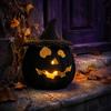 Bol à bonbons en résine noire Panier Citrouille d'Halloween, Lanterne Ornementale Tressée Fausse, Pot d'Éclairage d'Ambiance Mystérieuse Sinistre pour Décoration de Table de Chevet Cheminée