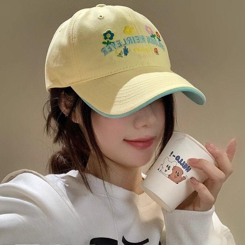 Spring Flower Baseball Cap Sweet Letter Embroidery Fashionable Women's Sun Protection Duckbill Cap