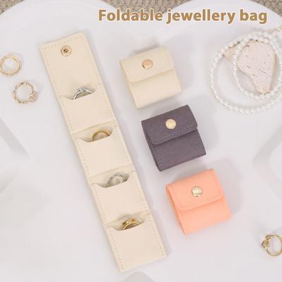 2Pcs Mini Travel Jewelry Bag Foldable Jewelry Pouch with Snap Buckle Roll-up Jewelry Organizer for Rings
