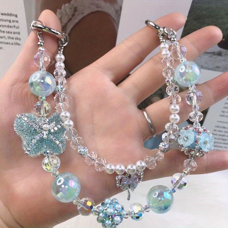 Fashion Sugar Butterfly Mobile Phone Chain Female Trend Transparent Color Beaded Bag Pendant