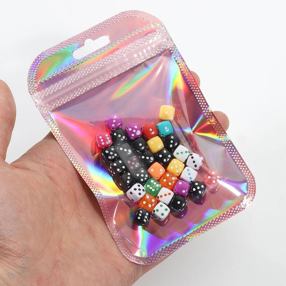 50pcs Iridescent Self Sealing Bags Pink Laser Plastic Pouches Resealable Zip Lock Packaging for Jewelry Display Retail Bags