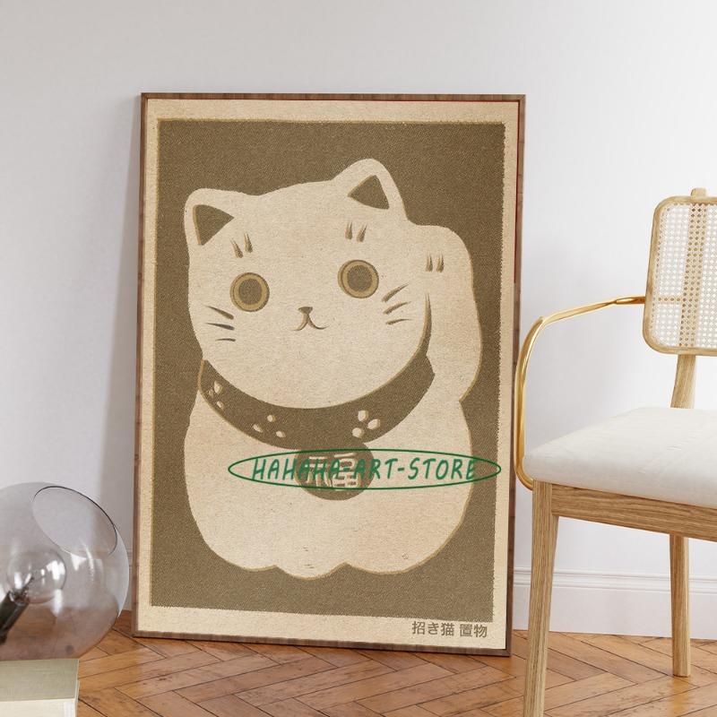 Japanese Vintage Art Food Cultural Lucky Cat Poster Canvas Prints Daruma Retro Daruma Dolls Wall Art Decor Home Room Shop Decor