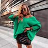 New Loose Batwing Sweater Candy Color V-Neck Off-Shoulder Knit Pullover Casual Women's Sweater