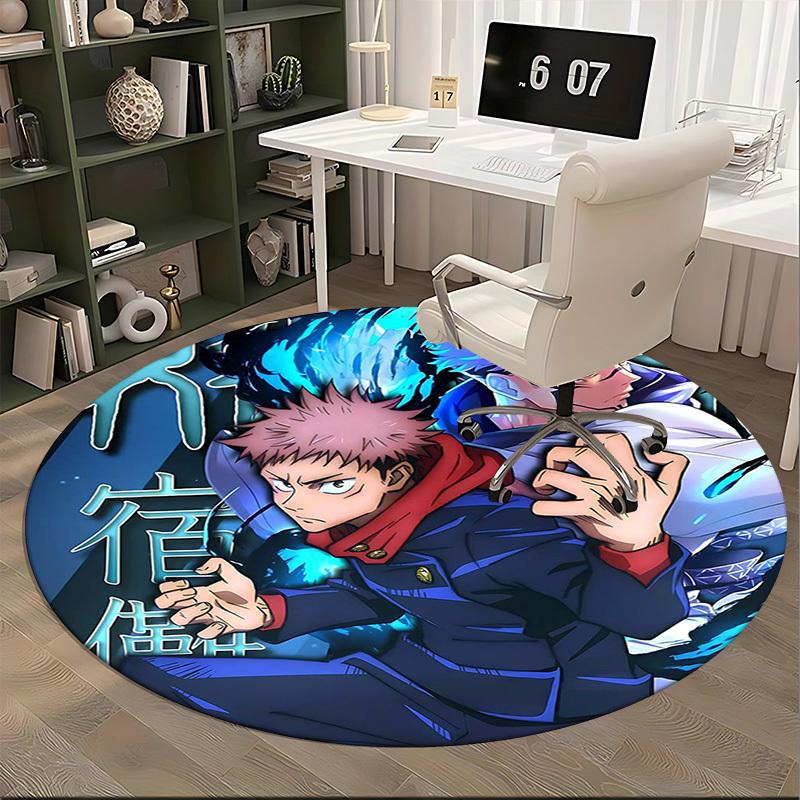 1pc Anime Cartoon Design Round Carpet Office Chair Mat, NonSlip Rug for Home Decor