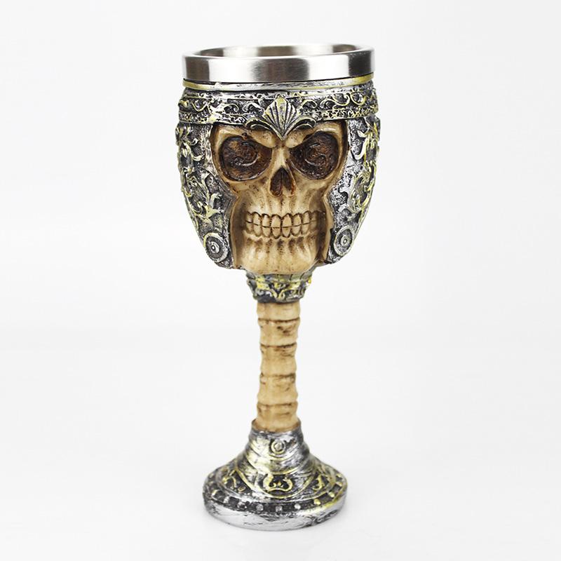 Gothic Goblet 3D Viking Stainless Steel Resin Skull Wine Goblet Dragon Claw Skeleton Spine Whiskey Cup Wine Glass for Halloween