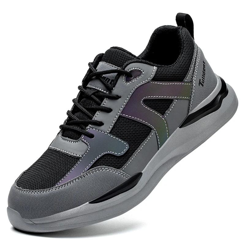 Men'S Steel Toe Puncture Proof Anti-Skid Work Safety Shoes, Breathable Industrial Construction Sneakers