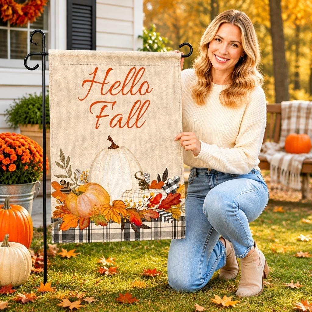 Thanksgiving Garden Flag 45x30cm House Door Decoration Seasonal Outdoor Yard Banner with Pumpkin and Leaf Design for Fall Holiday