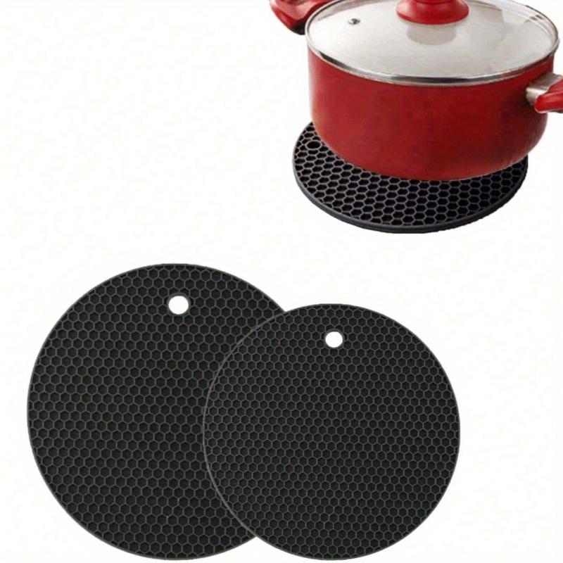 Silicone Insulation Pad, Modern Black Honeycomb Textured Round Anti-Slip Hot Pot Mat For Table