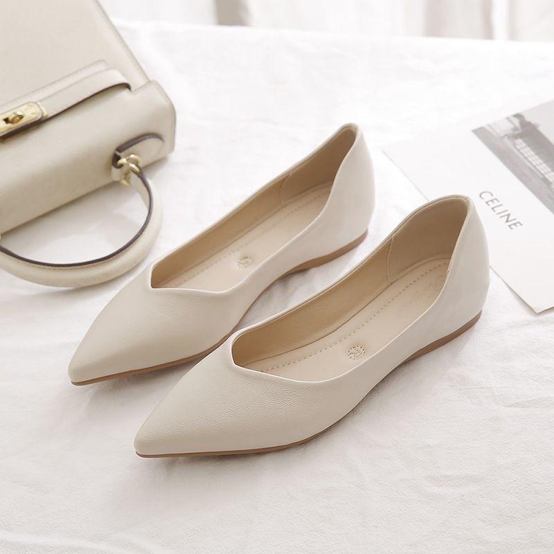 Flache Einzel-Schuhe Damen Herbst neu schlichte Arbeit leichtgewichtige flache Ferse spitze Zehenpartie Einslipper Arbeitsschuhe weiche Sohle Doudou-Schuhe