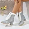 2025 Hot Sale Elegant Women's Sexy Sequinned Ankle Boots Women Shoes Lace Up High Heels Pointy Toe Modern Lady Booties Female