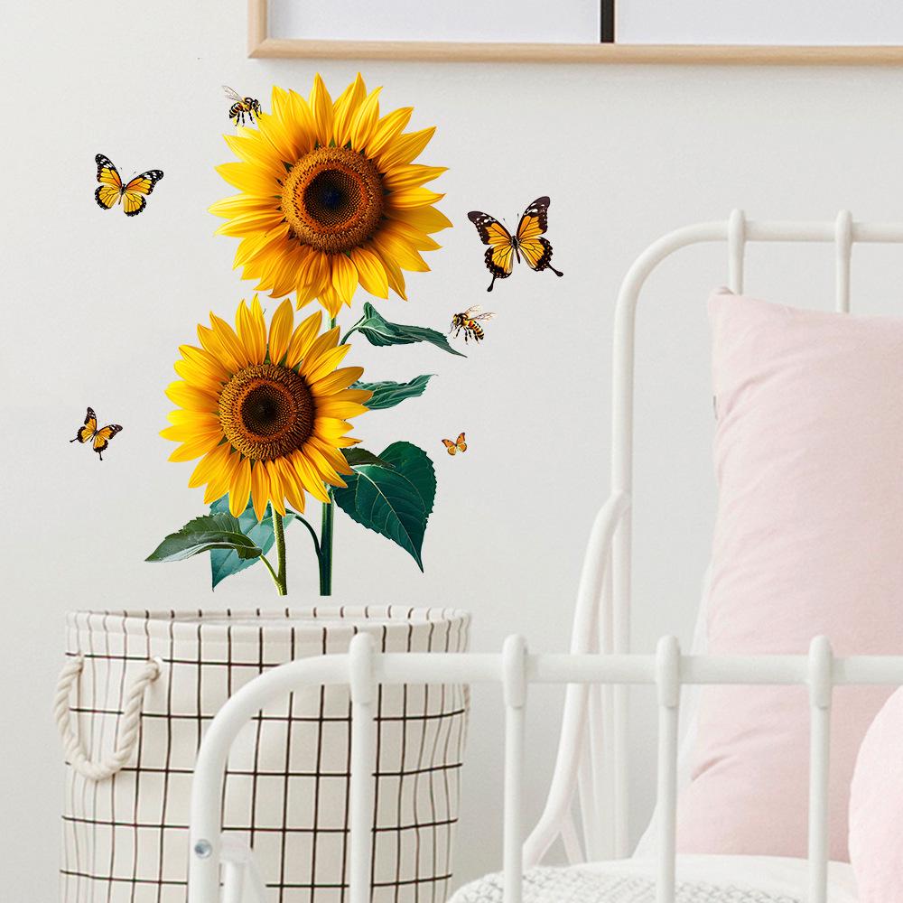 Sunflower Butterfly Bee Wall Sticker for Living Room, Bedroom, Entrance, Cabinet, or Window - MLA151
