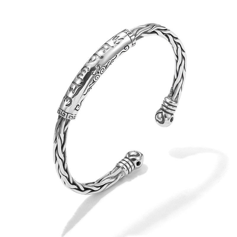 Guochao Six-Character Mantra Sanskrit Bracelet for Couples: Retro Style, Heavy Craftsmanship, Twisted Design