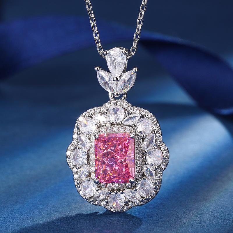Autumn And Winter Jewelry High Carbon Diamond Ice Flower Cut Copper Inlaid Square Set Main Stone 8 * 10