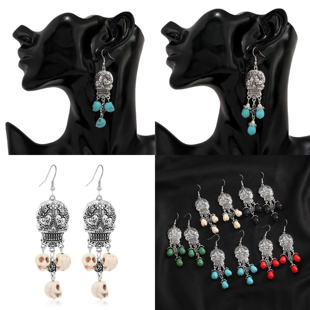 Punk Skull Pendant Earrings In Alloy With Water Drop Design For Gothic Fashion