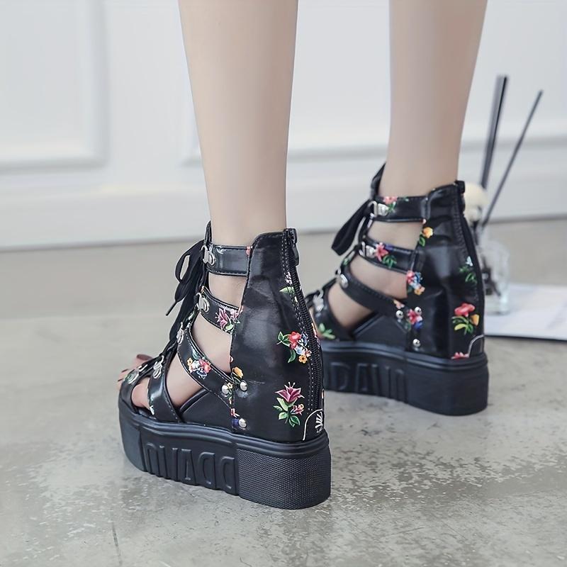 Fashion Women's High Heeled Sandals with Thick Sole, Fish Mouth Design, Lace-up Back Zipper, Flat Heel