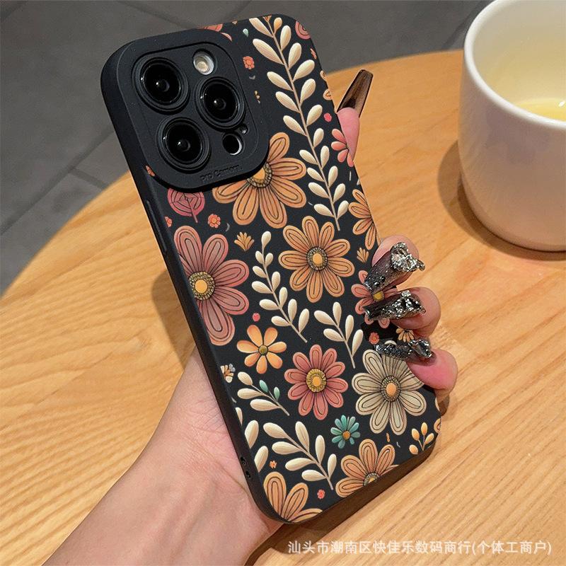 Simple Painted Flowers 17iPhone16 Apple 15promax Mobile Phone Case 11/12/13/14 Japan and Korea XS/XR