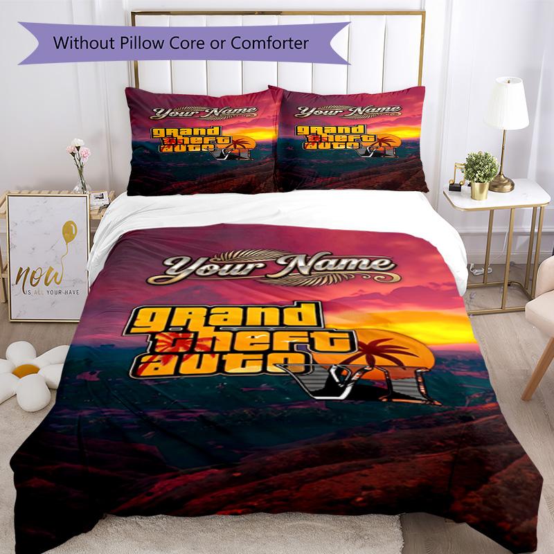 Gta Customize Your Name Bed CoverBed Suitable for Study room Wrinkle Resistant Bedroom Decor Best for Christmas