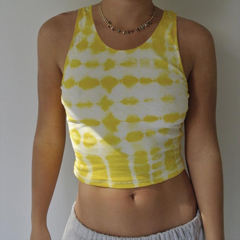 NEW Summer Printing Sexy Women Crop tops sleeveless slim basic O Neck Pullover Tee top Casual Tie Dyeing Club Vest Tanks