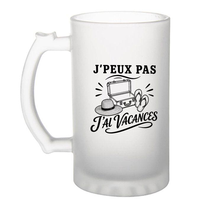 Chope à bière - PLANETEE - J'peux pas minimaliste - Verre trempé givré 470 ml - Anse recto-verso - Imprimée en Bretagne