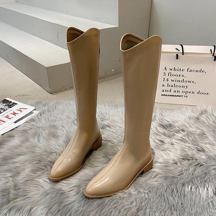 High Boots Women's Pointed Toe Korean Version Ladies Boots Rear Zipper Mid Heel Rider Boots 35-40