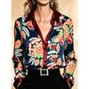 Women's Long-sleeve Atlas Shirt with a Relaxed Collar, Floral Print, Elegant Everyday Wear