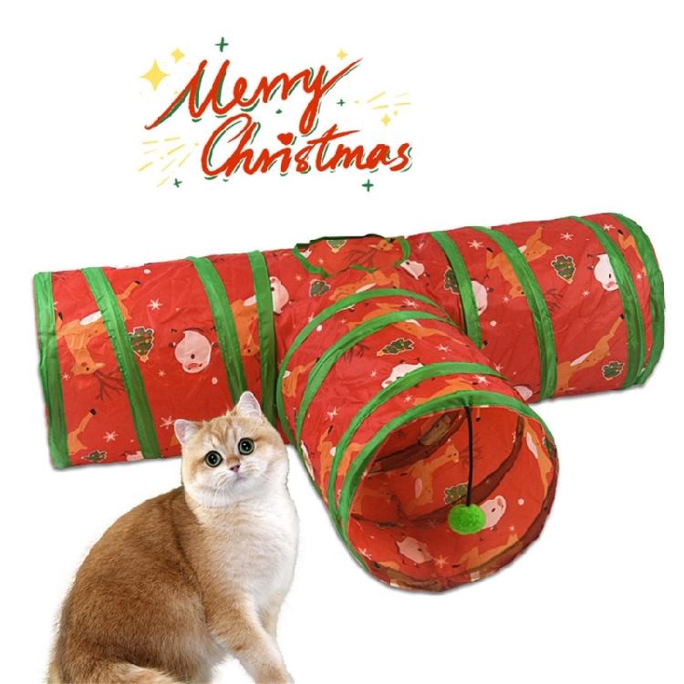 Festival Reindeer Cats Tunnel Indoor Foldable Playtube Small Pet Tunnel Hideaways Interaction Tunnel with Teaser for Cats