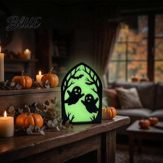 Halloween Mantelpiece Decorations Wooden Screen Ornaments Glow in The Dark Gothic Arch Eco-friendly Wood Art Decor No Assembly Atmosphere