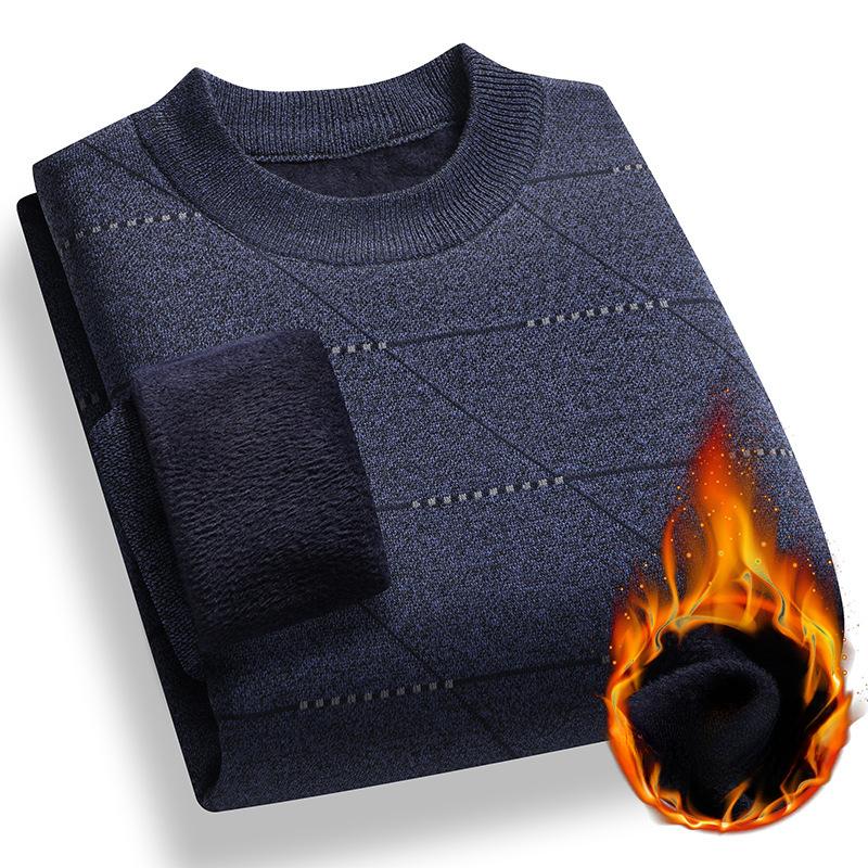 Winter Fleece Thickened Inner Sweater Bottoming Knitted Sweater Men's Integrated Fleece Thermal Top